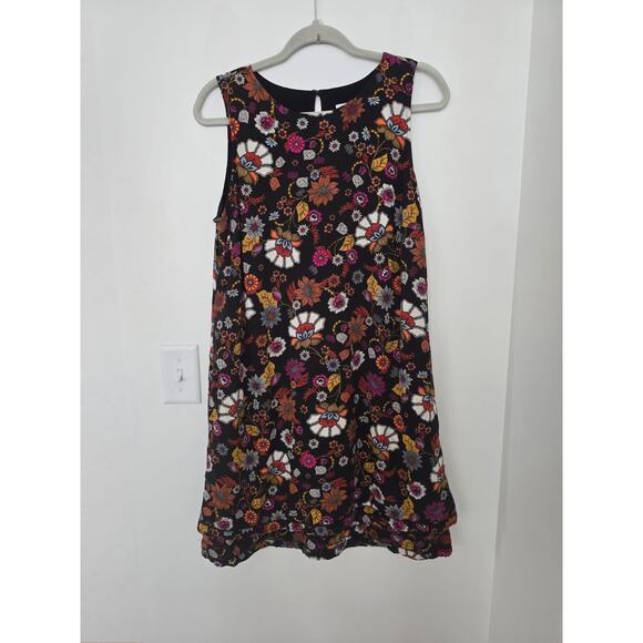 J. Jill Floral Mini Dress M | Black Multi Sleeveless Boho Spring Summer - Picture 1 of 8